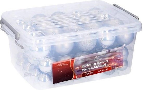 Party Lighting Kerstballen Zilver 70 stuks INCLUSIEF opbergdoos en ophangkoortjes