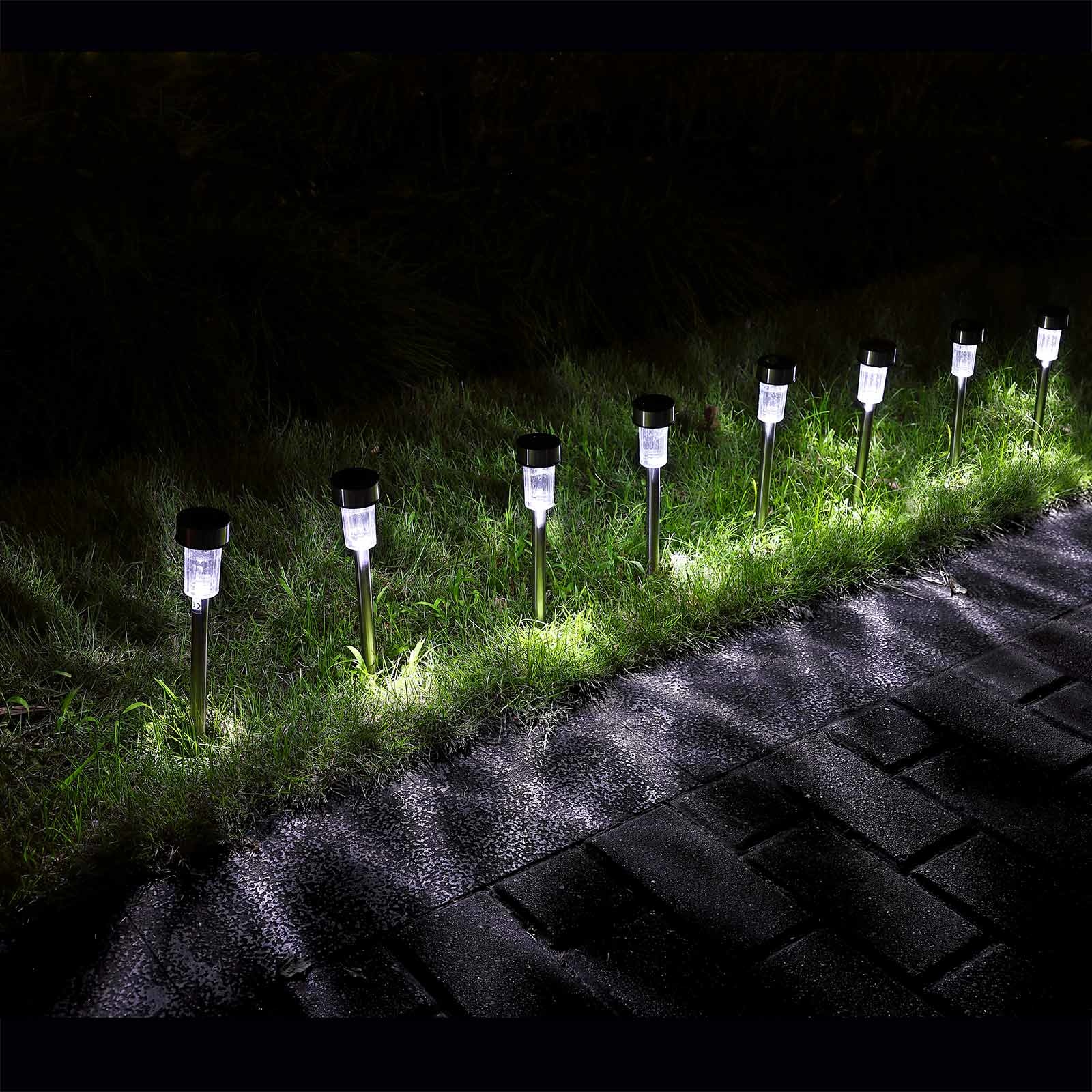 DUB LED Solarlampen Set van 8 - RVS - Tuinverlichting - Prikspots- 31cm - Meerdere kleuren