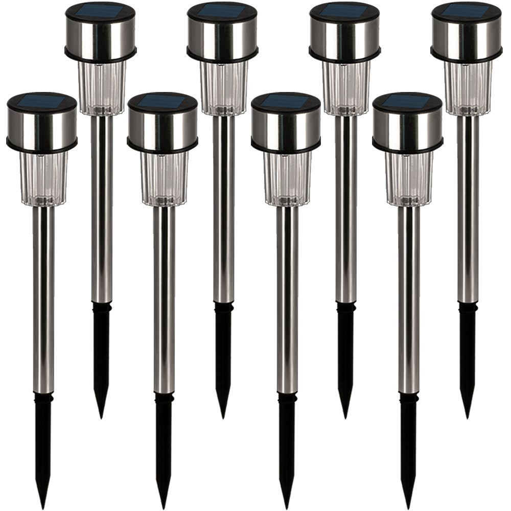 Monzana LED Solarlampen Set van 8 - RVS - Tuinverlichting - Prikspots- 31cm