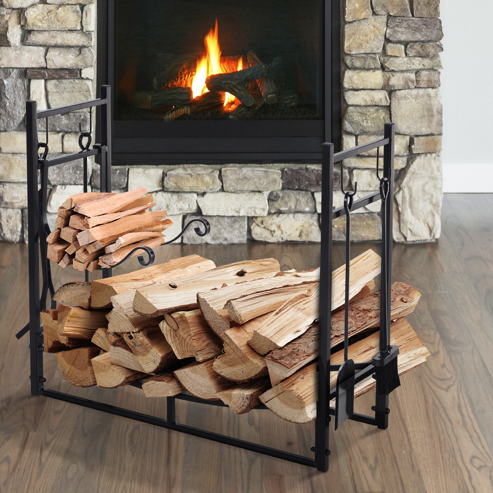 Sunny Haardhout opbergrek metaal zwart incl. accessoires 84 x 33 x 76 cm