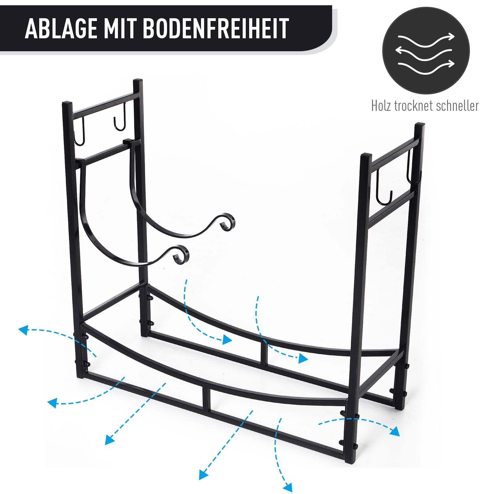 Sunny Haardhout opbergrek metaal zwart incl. accessoires 84 x 33 x 76 cm