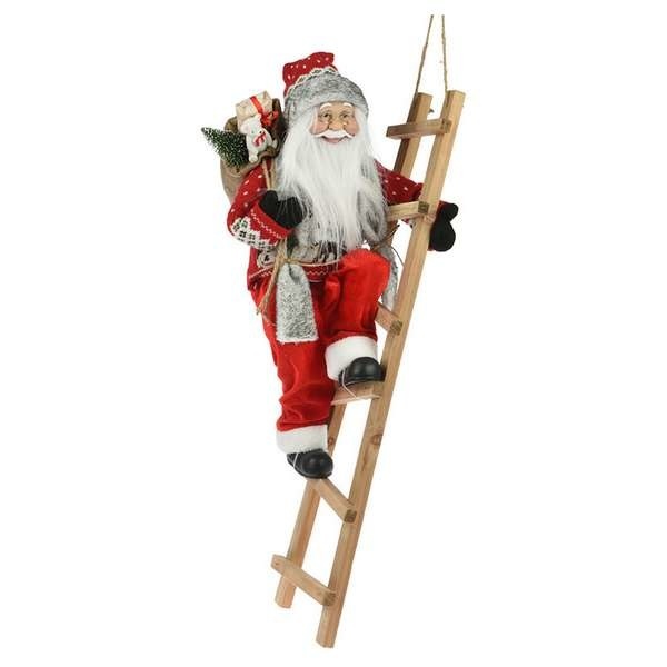 Kerstman op Trap - Staand - 65cm - Rood