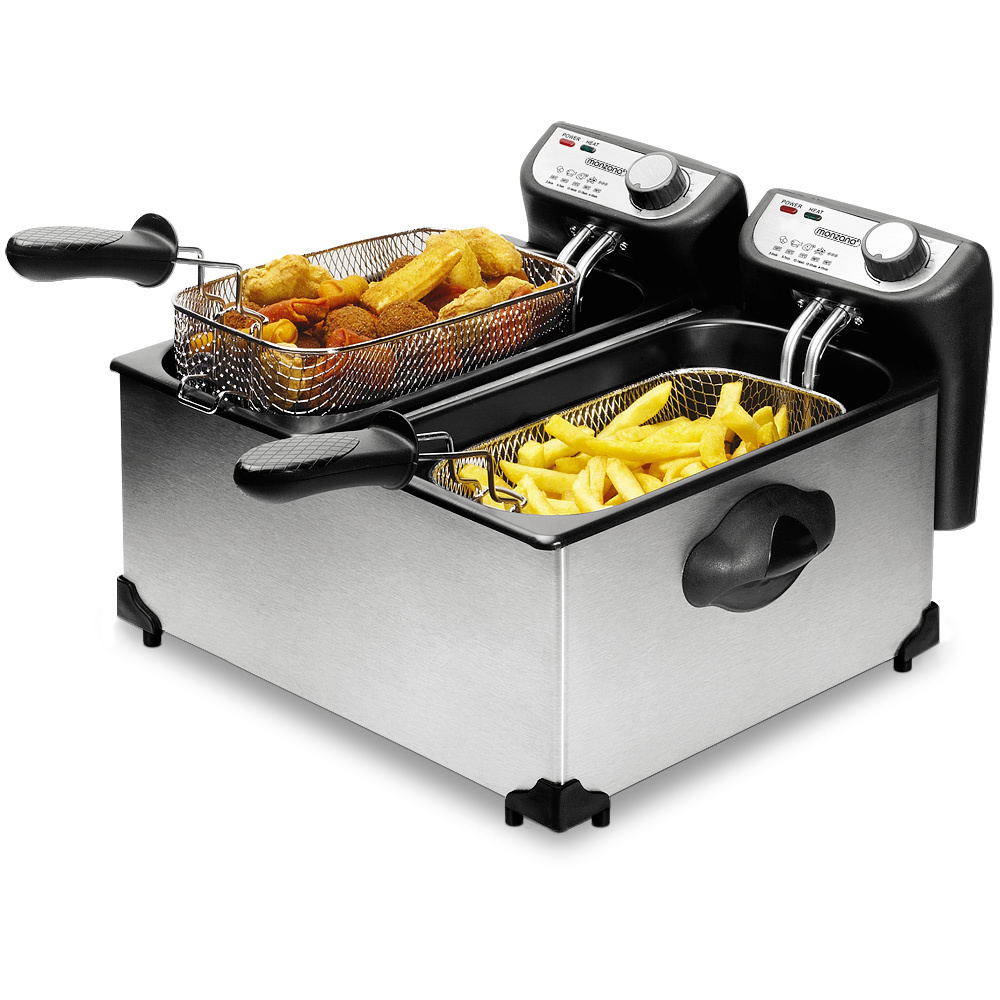 Monzana Frituurpan Dubbele friteuse – 2×3 liter - 43 cm - Zilver