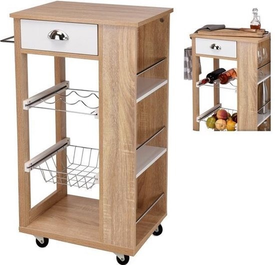 Excellent Houseware Keukentrolley - 37 x 48 x 86cm - Hout/Wit