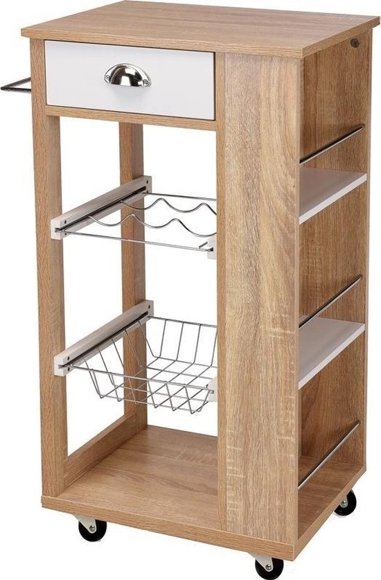 Excellent Houseware Keukentrolley - 37 x 48 x 86cm - Hout/Wit