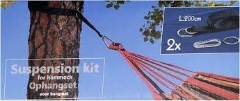 Pro Garden Hangmat / Hammock - 200 x 80 cm -Wit/Blauw + INCL. Pro Garden Ophangset voor Hangmat