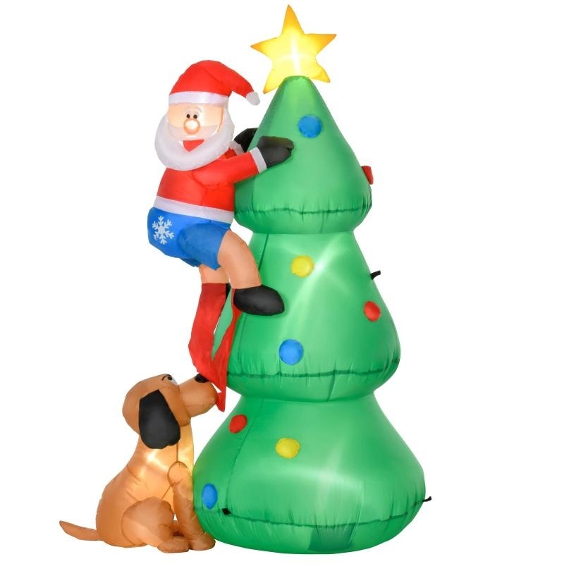 Opblaasbare kerstboom Kerstman hond 180 cm LED zelfopblazend