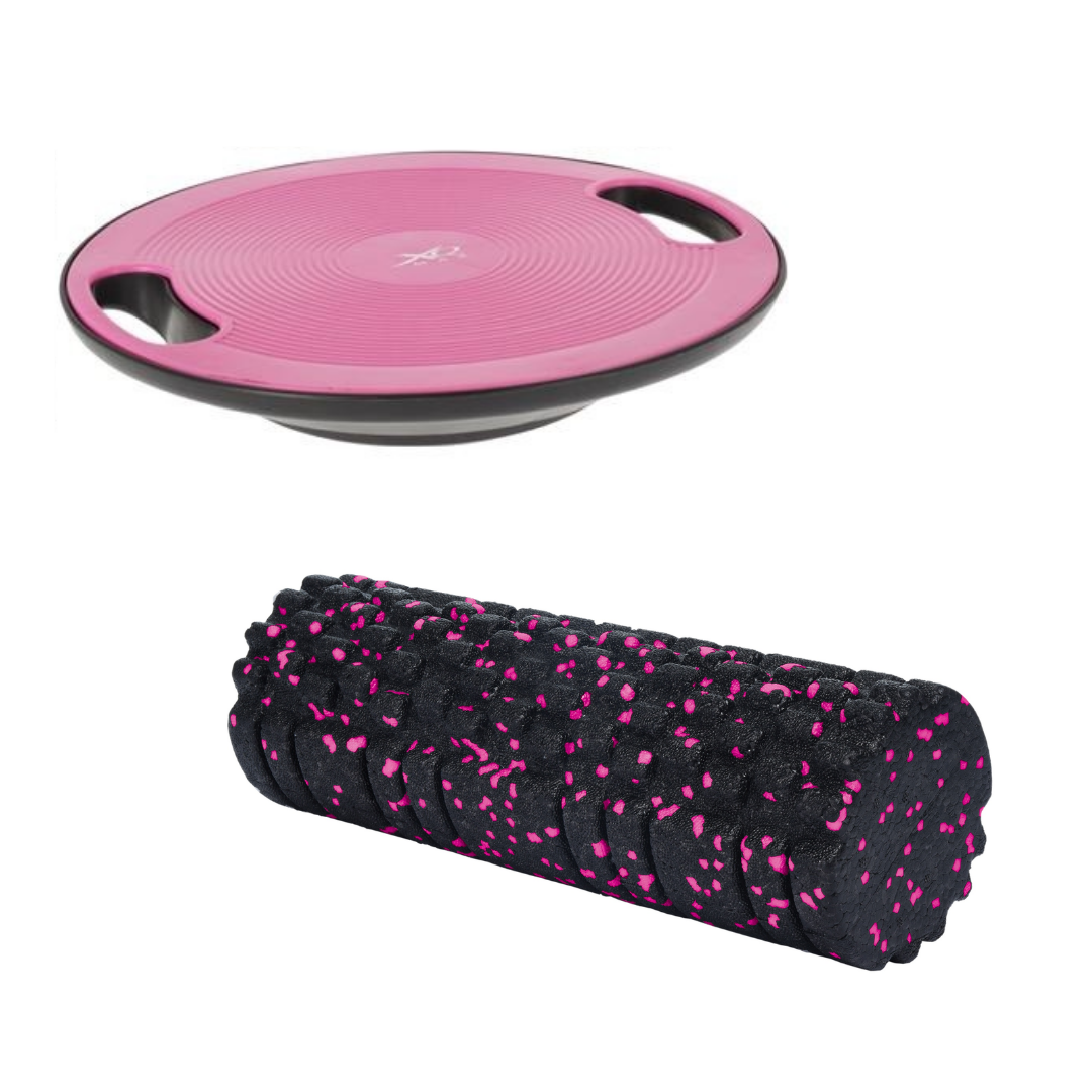 XQ Max Foamroller - Yogaroller + XQ Max Professioneel Balansbord - Evenwichtsbord - Roze