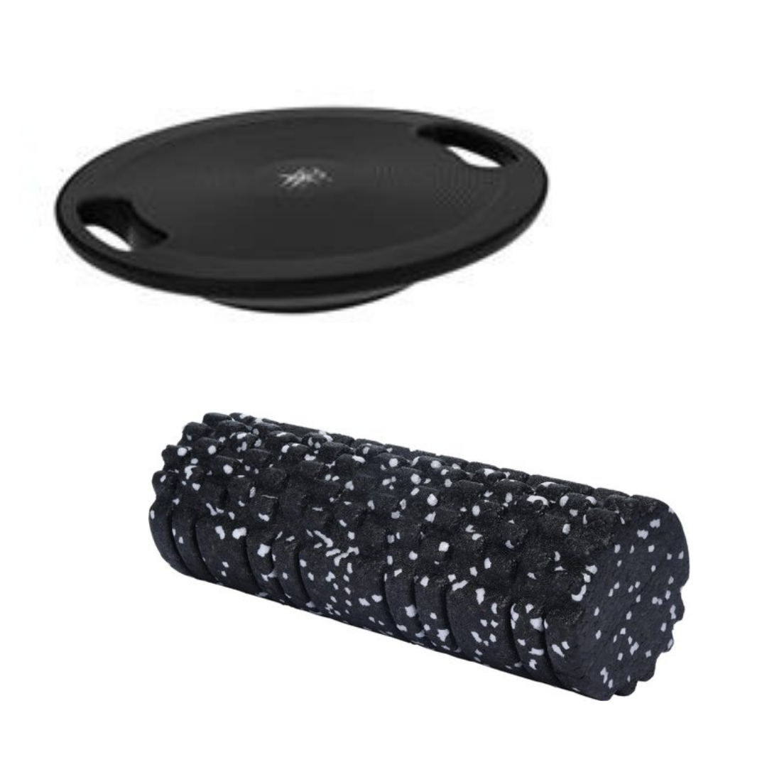 XQ Max Foamroller - Yogaroller + XQ Max Professioneel Balansbord - Evenwichtsbord - Zwart
