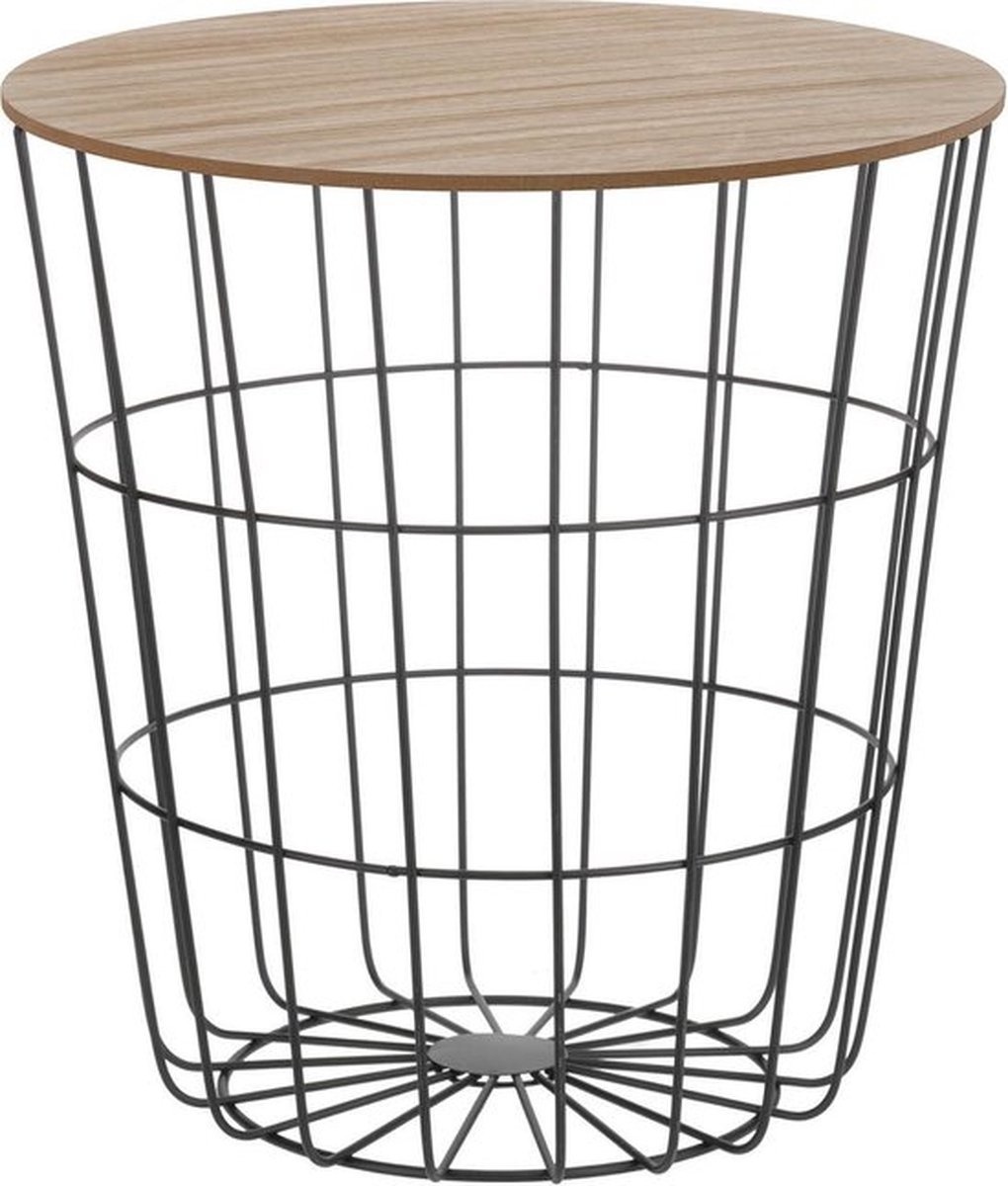Excellent Houseware Bijzettafel - Mand met afneembaar blad - Hout/ Metaal - 39x41 cm (bxh) - Zwart