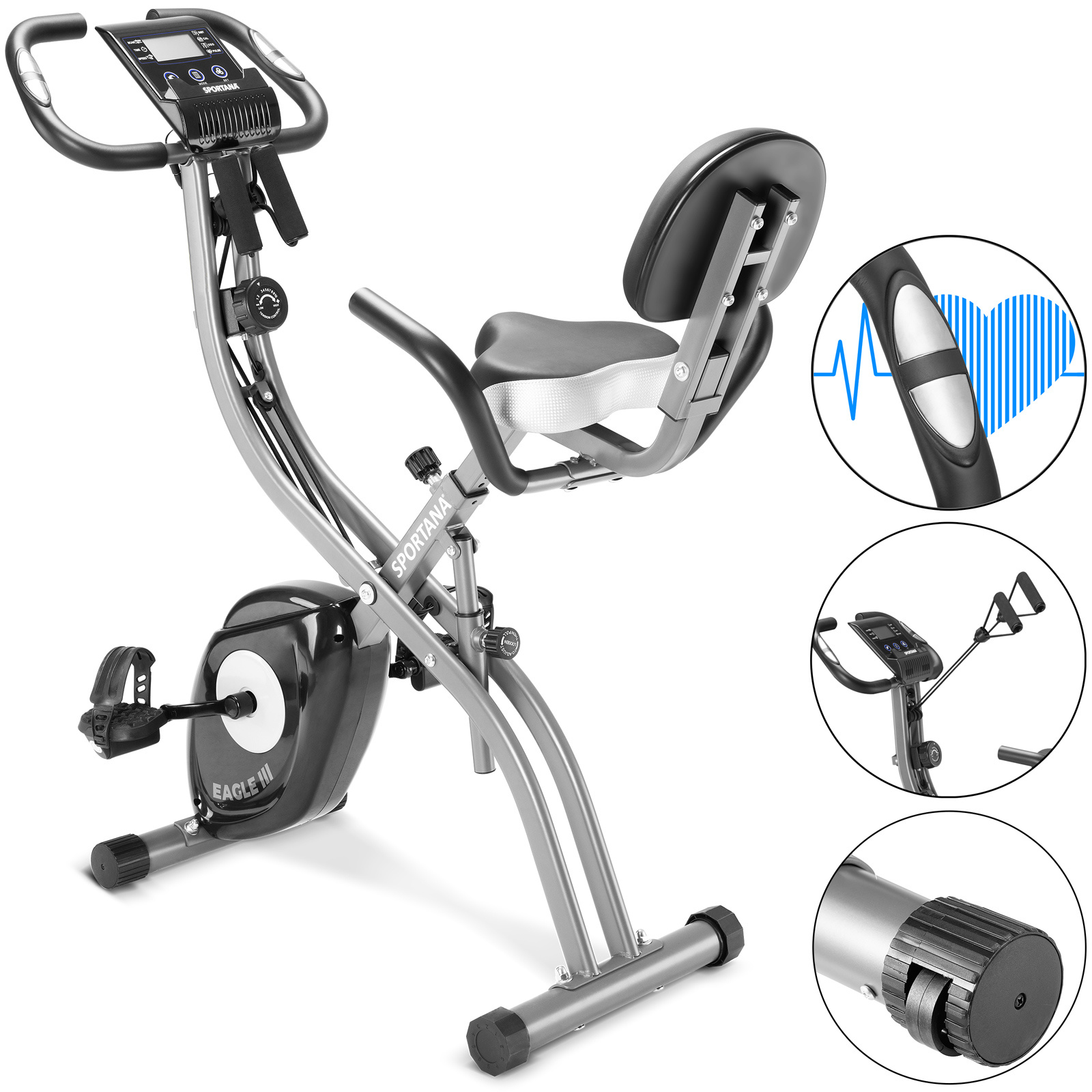 Sporta Hometrainer - Fitness - Fietstrainer - Opvouwbaar met hartslag Sensoren