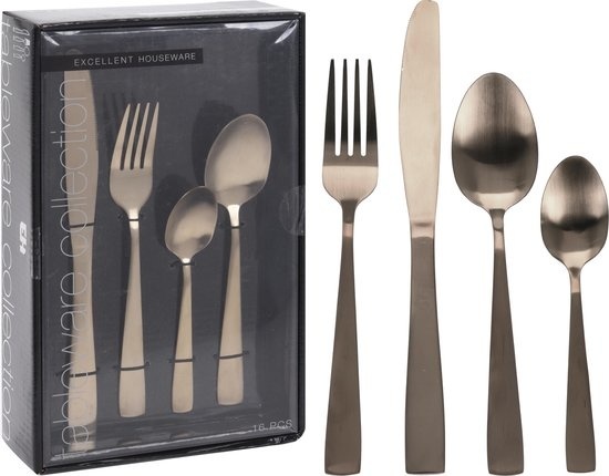 Excellent Houseware Bestekset - 16 delig - Mat Goud