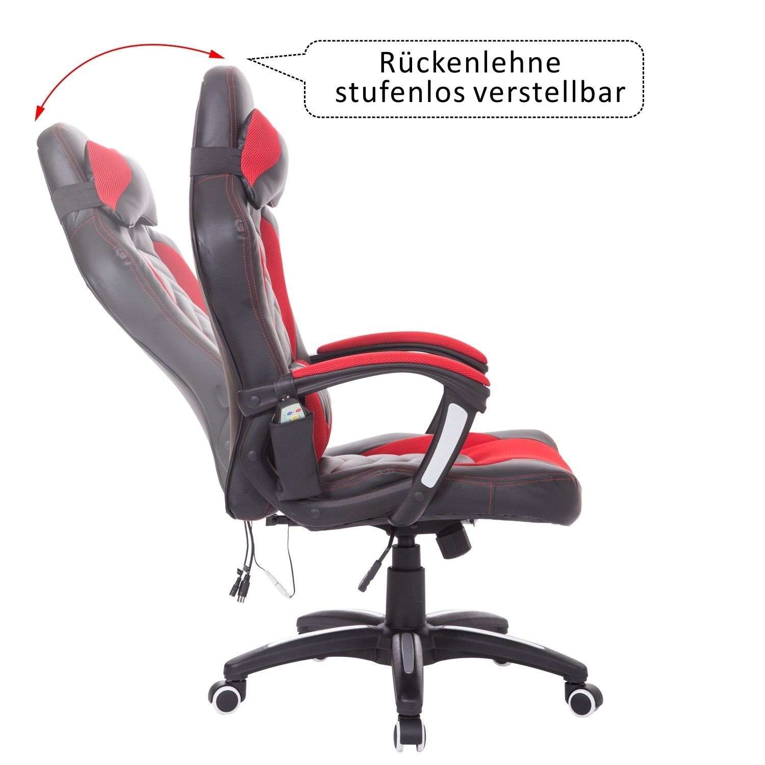HOMdotCOM Bureaustoel ergonomisch gamingstoel met massagefunctie zwart/rood