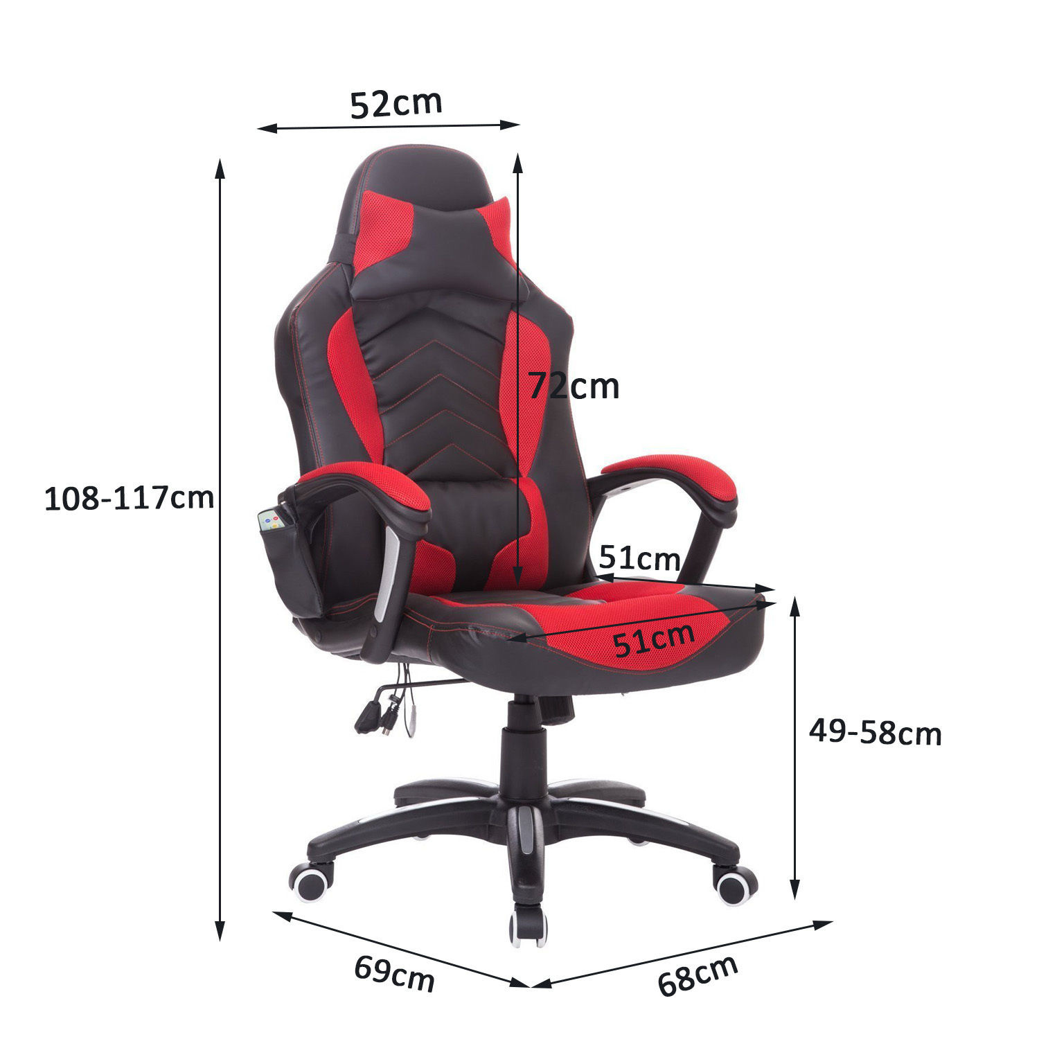 HOMdotCOM Bureaustoel ergonomisch gamingstoel met massagefunctie zwart/rood