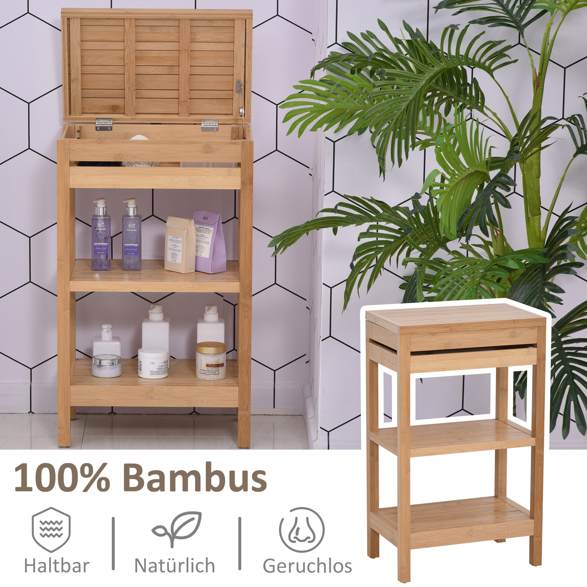 Badkamerkast met planken | Bamboe