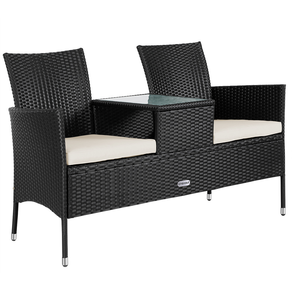 Cas Tuinbank Love Bench met tafel en Zitkussens 143x64x87cm - Zwart