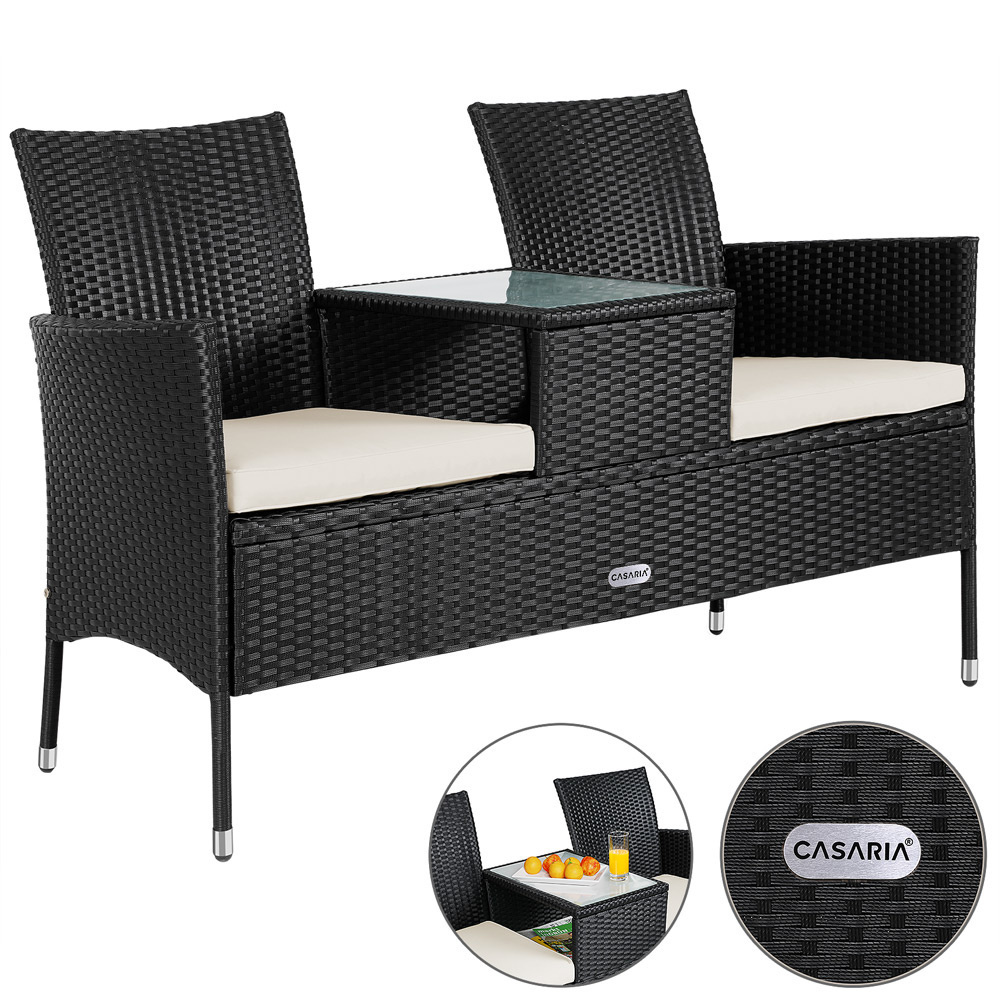 Cas Tuinbank Love Bench met tafel en Zitkussens 143x64x87cm - Zwart