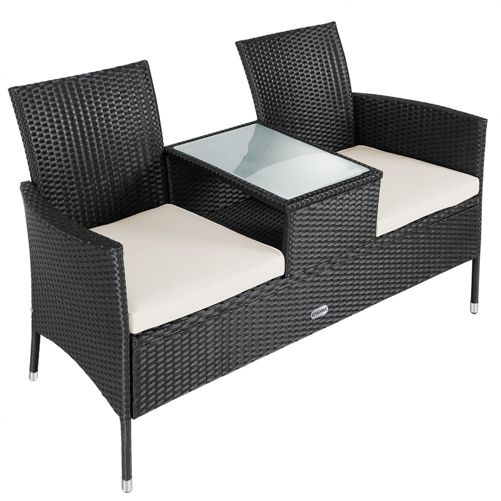 Cas Tuinbank Love Bench met tafel en Zitkussens 143x64x87cm - Zwart