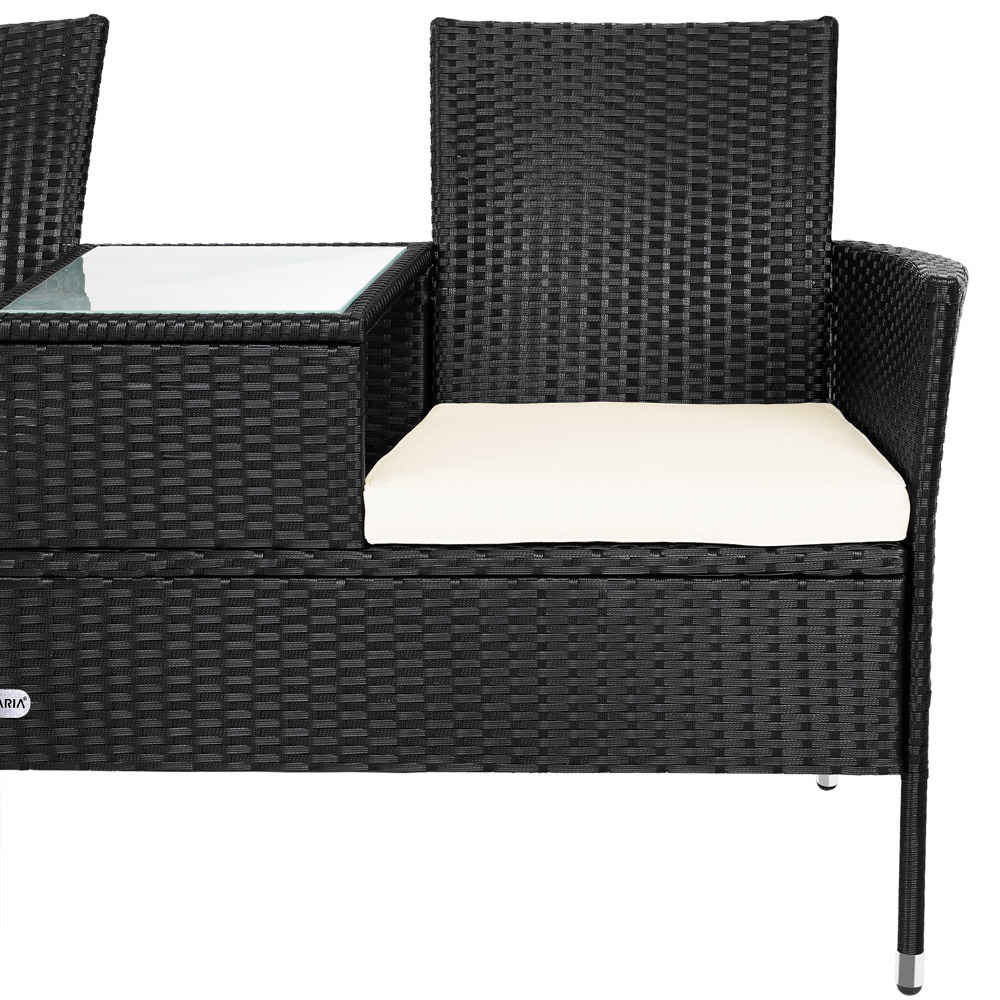 Cas Tuinbank Love Bench met tafel en Zitkussens 143x64x87cm - Zwart