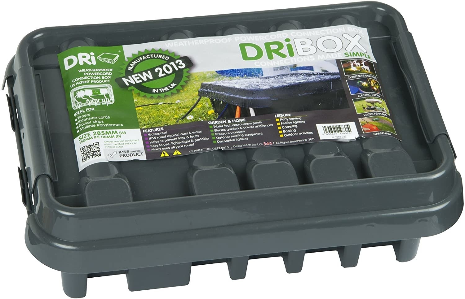 Dribox waterdichte kabelverdeelbox voor stopcontacten- IP55 - 28,5 x 15 x 11 cm - Zwart