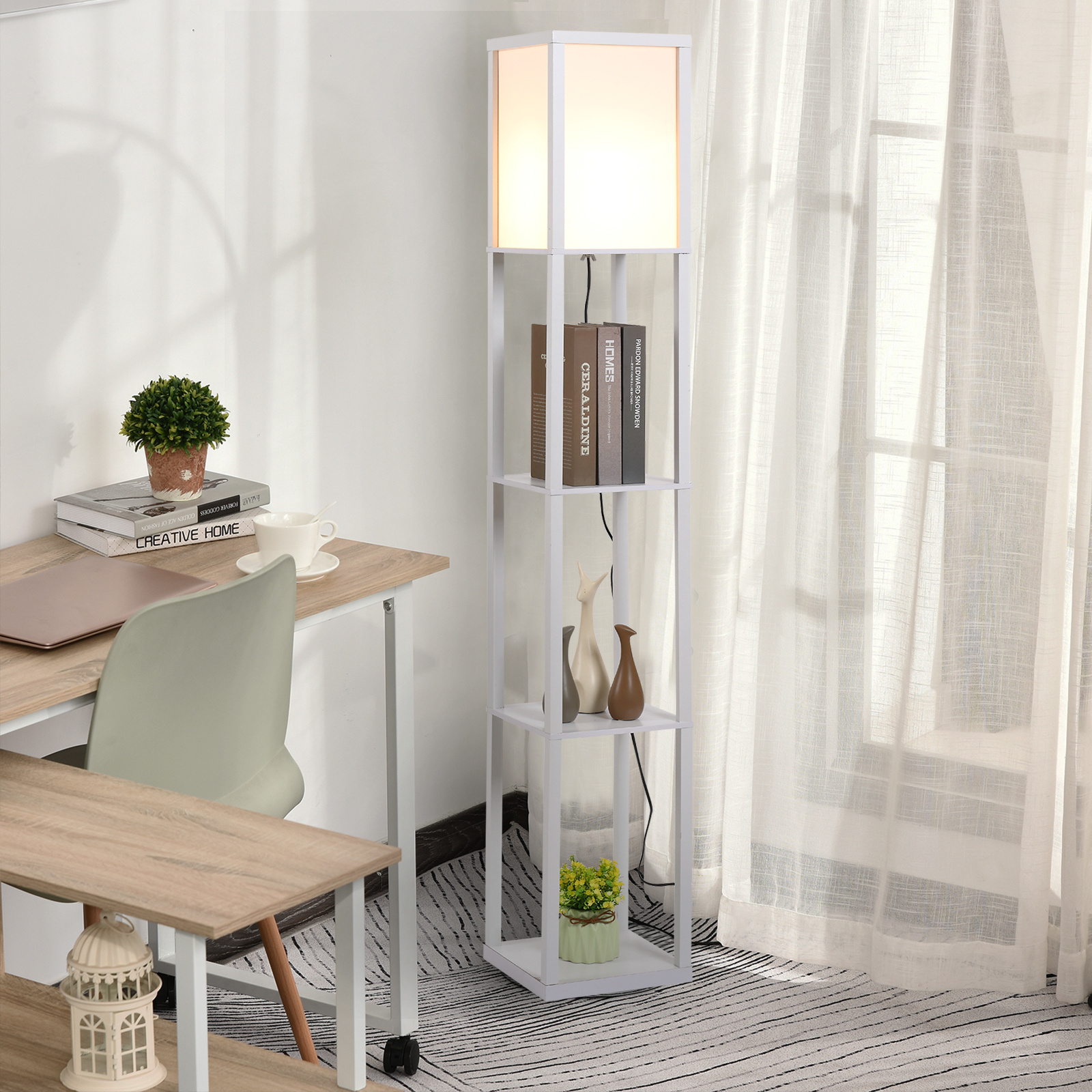 Staande lamp met 3 planken | MDF Wit