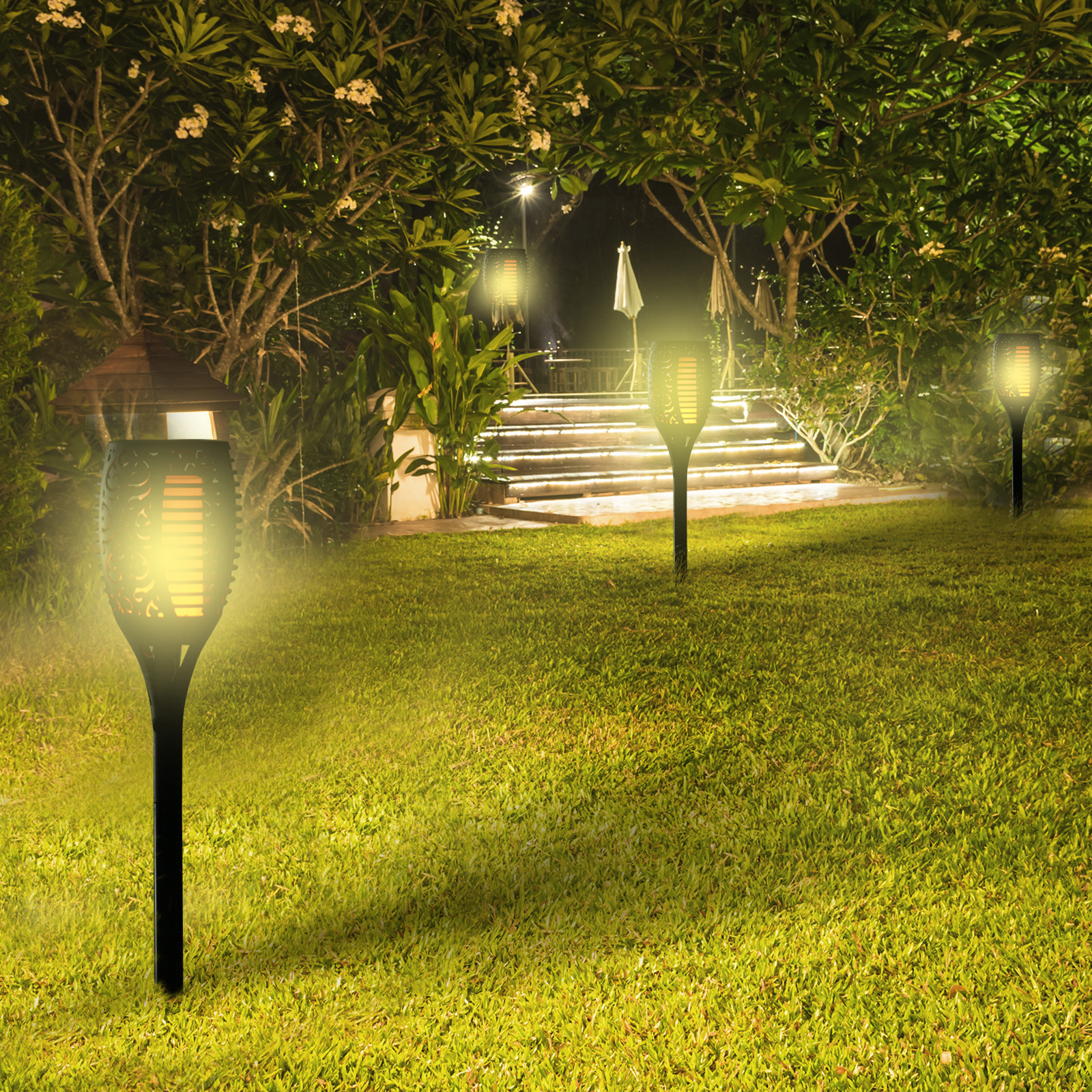 Sunny Zonne-lamp Tuinverlichtingsset van 4 lampen 6-8 h waterdicht plastic zwart
