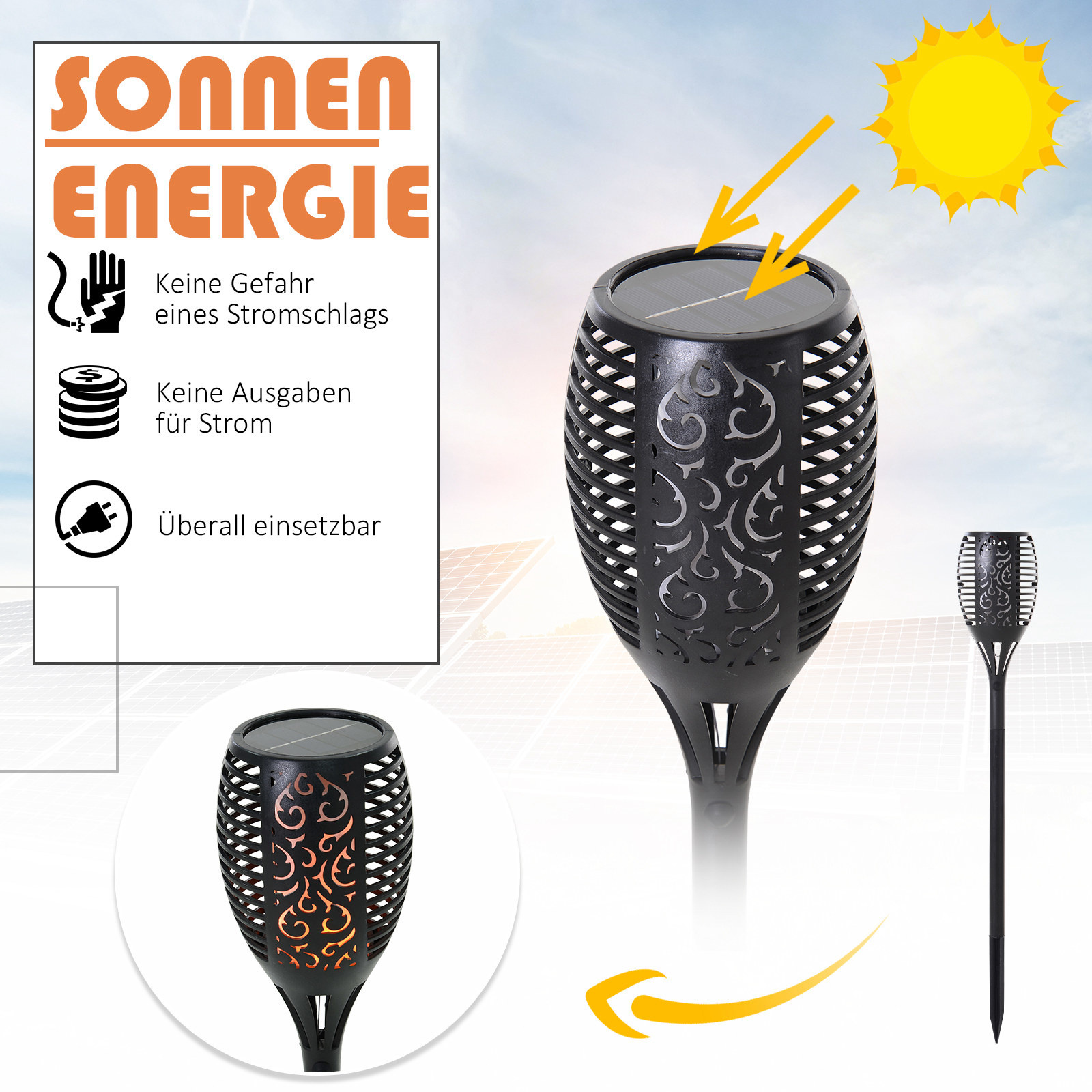 Sunny Zonne-lamp Tuinverlichtingsset van 4 lampen 6-8 h waterdicht plastic zwart