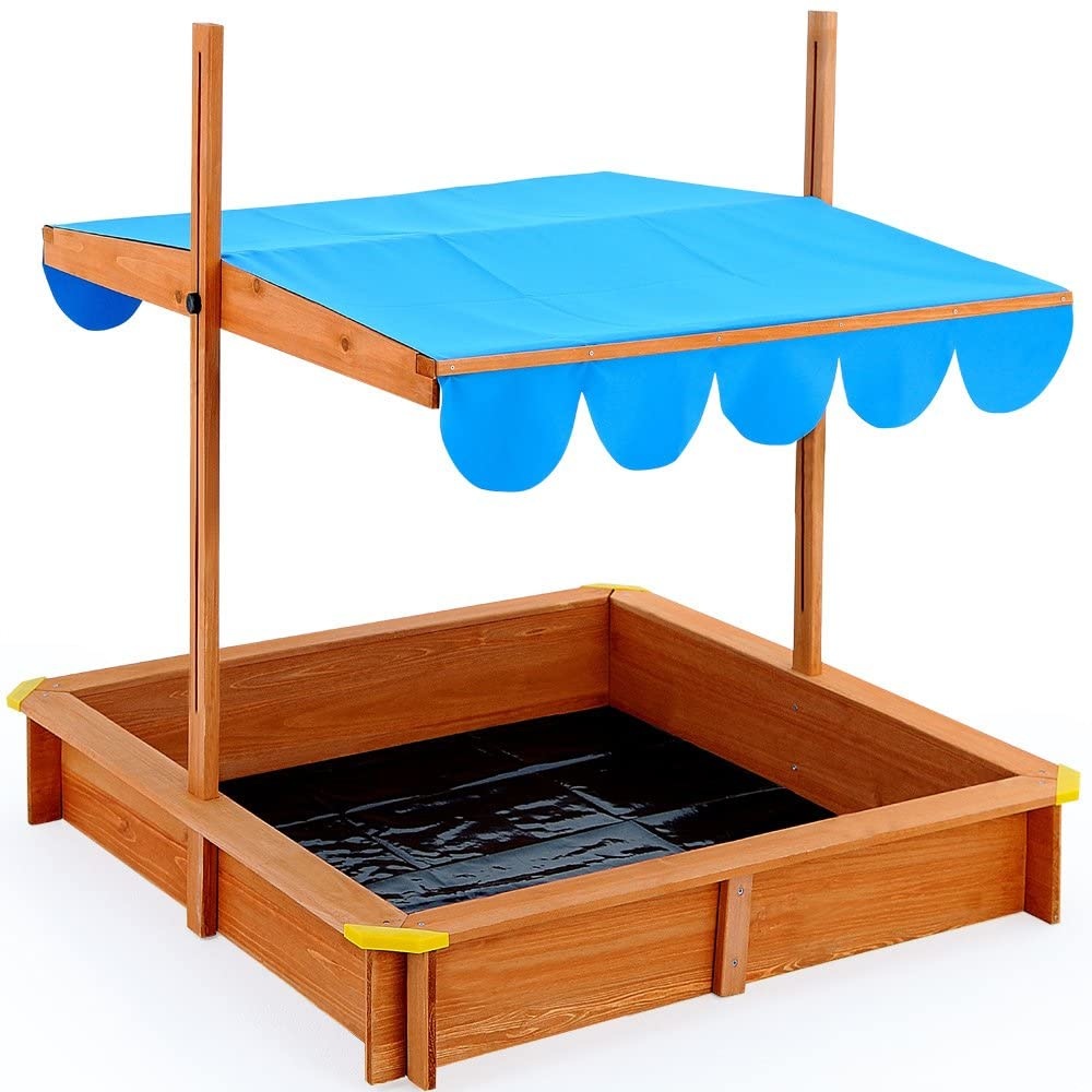 DBA Zandbak met zonnescherm - Zandbak met verstelbaardak - 120x120cm, Blauw
