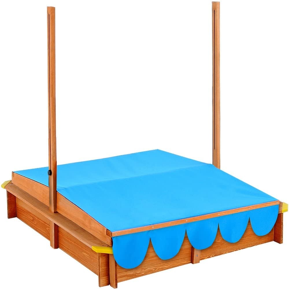 DBA Zandbak met zonnescherm - Zandbak met verstelbaardak - 120x120cm, Blauw