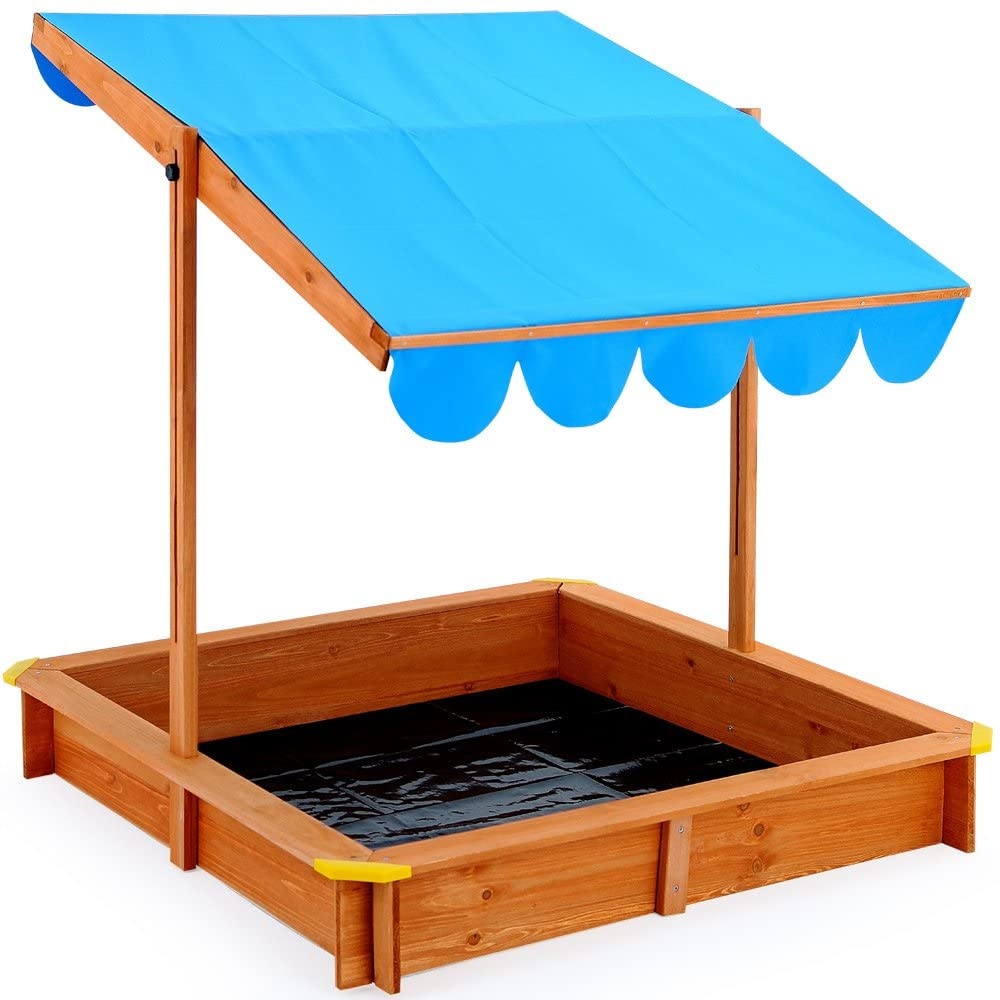 DBA Zandbak met zonnescherm - Zandbak met verstelbaardak - 120x120cm, Blauw
