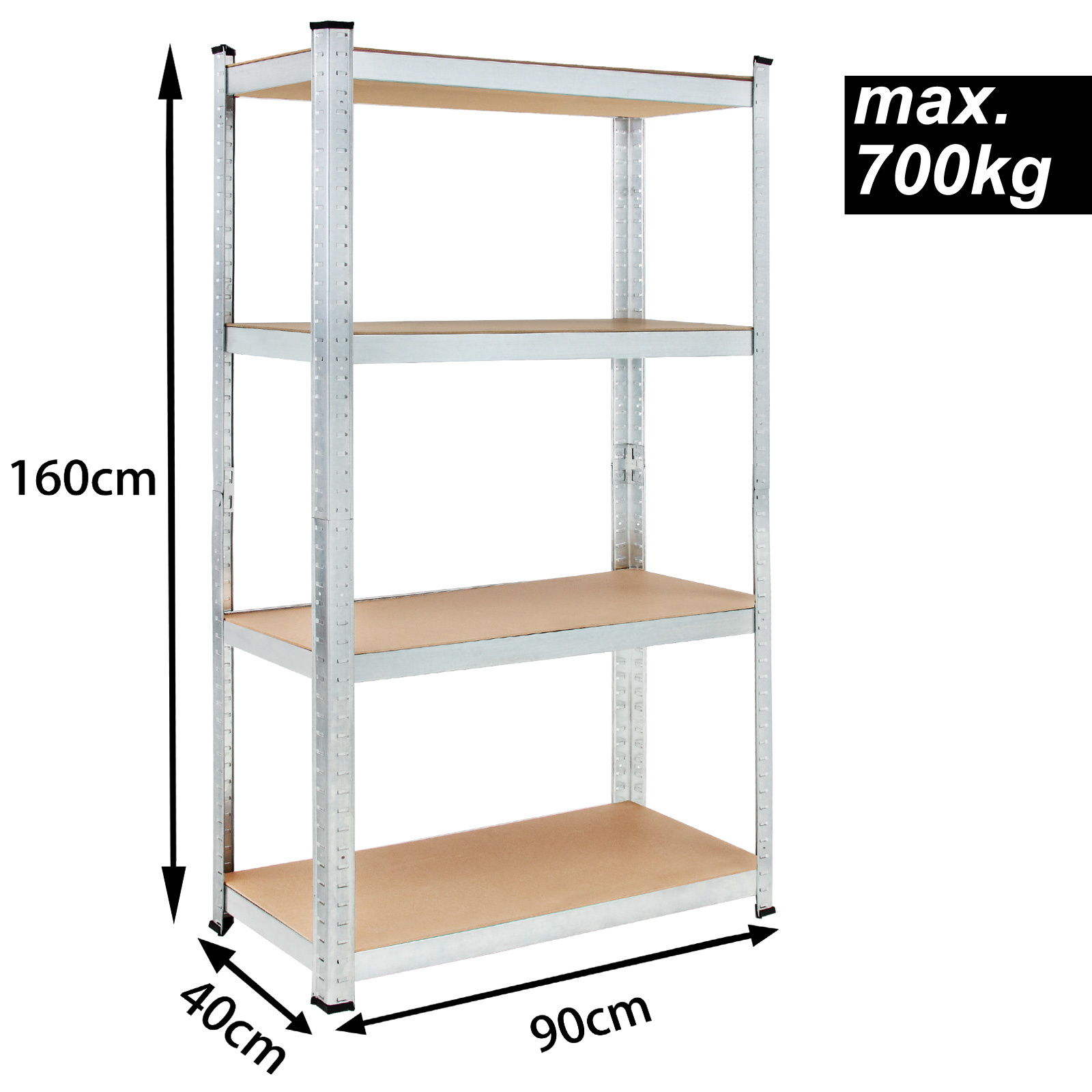 DBA Metalen Opbergrek/Stellingkast met 4 legborden - 700kg draagkracht - (HxBxD) 160x90x40 cm - 175kg per plank - 2 STUKS