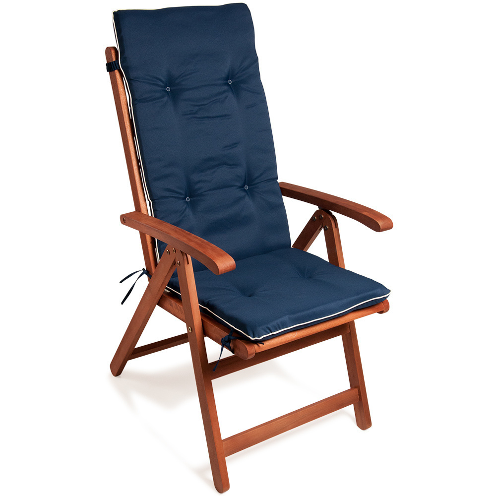 6x Stoelkussens Vanamo Blauw met crème binding - 120 x 45 x 5cm - zonder stoel