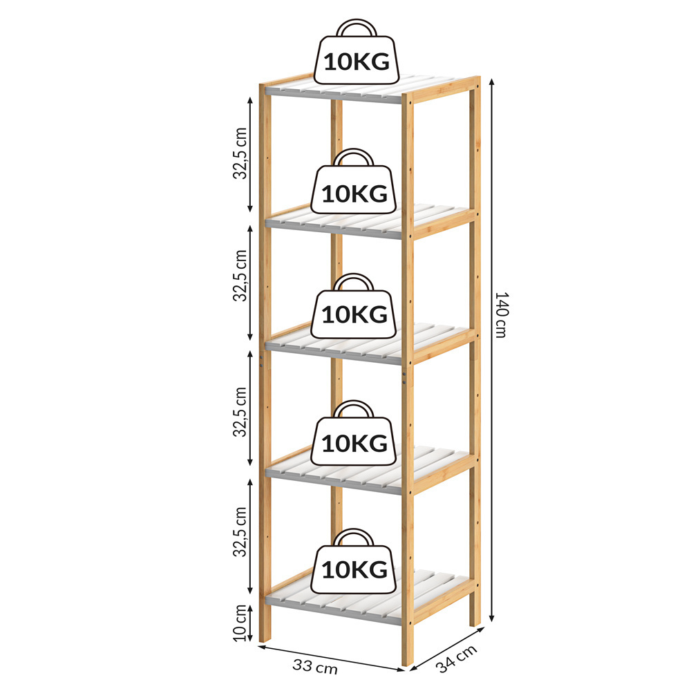 Casa Kast met 5 planken - Bamboe wit - 140x33x34 cm