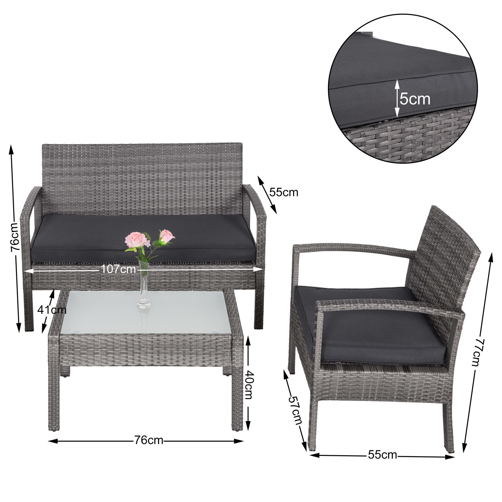 Casa Polyrattan Loungeset 7 delig - Grijs / antraciet