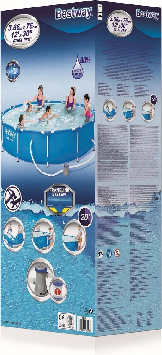 Bestway Zwembad met filterpomp - Ø366cm - 6473 L - Filterpomp: 1,2 m³/u