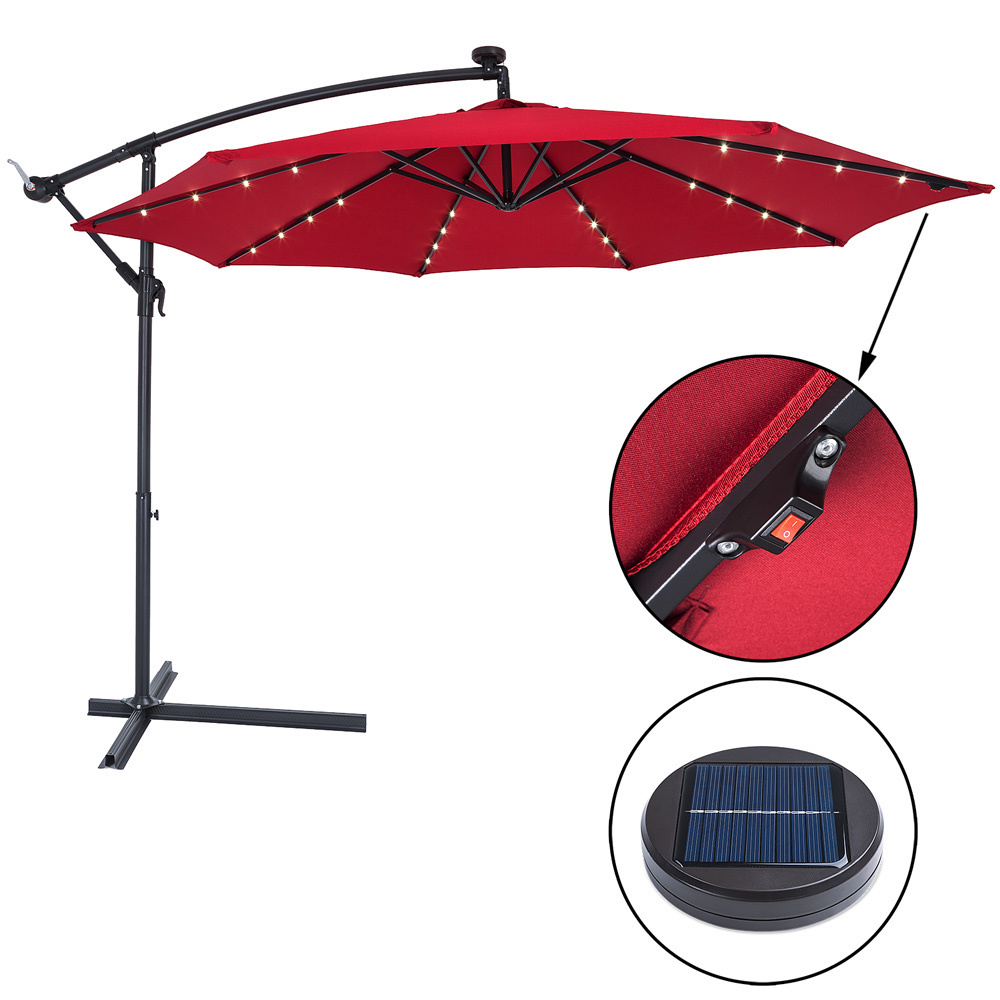 Kings Parasol Mali met LED verlichting kantelbaar rood - Ø 3.3m
