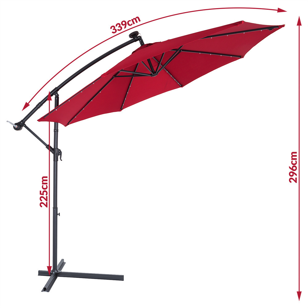 Kings Parasol Mali met LED verlichting kantelbaar rood - Ø 3.3m