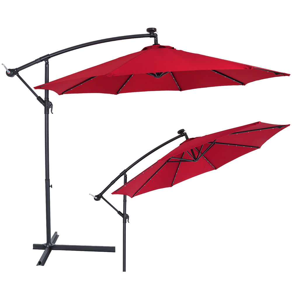 Kings Parasol Mali met LED verlichting kantelbaar rood - Ø 3.3m