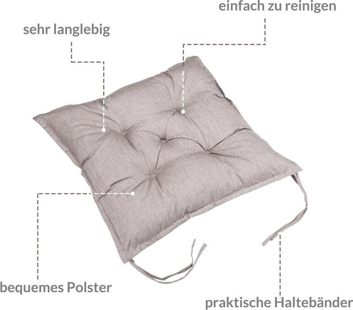 DTX Stoelkussen- Kussen Tuinstoel- Tuinstoelkussen- Set Van 4- Creme Gemeleerd
