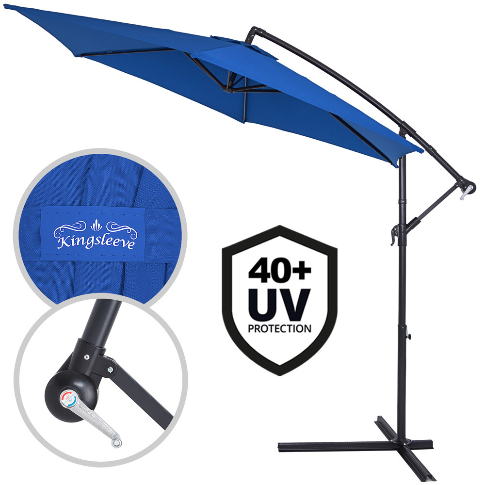 Kings Parasol inklapbaar aluminium blauw Ø 330 cm UV-bescherming 40+