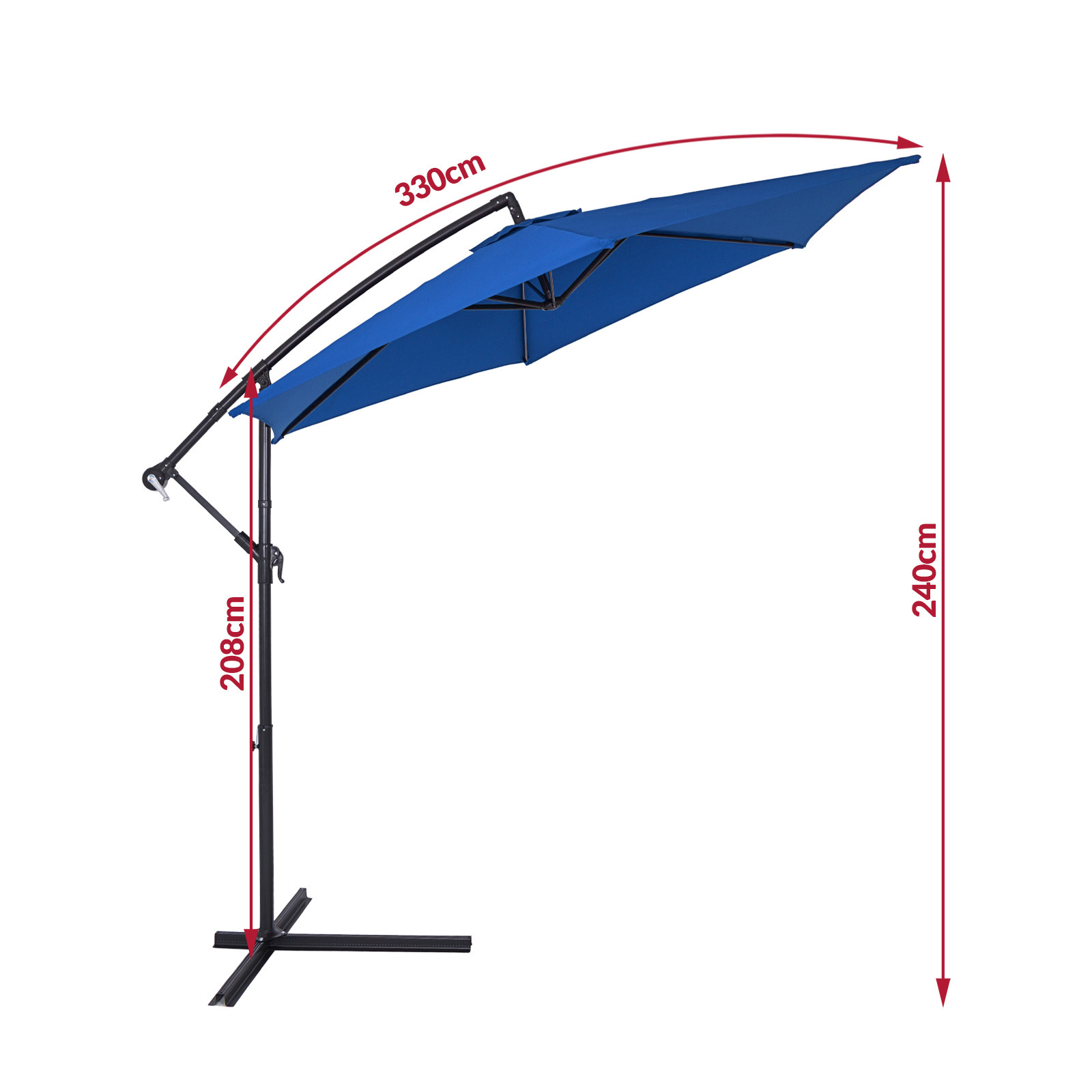 Kings Parasol inklapbaar aluminium blauw Ø 330 cm UV-bescherming 40+