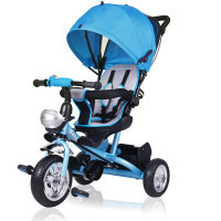 DBA kinderfiets/driewieler - Blauw- Duwstang, klapdak, opklapbare voetsteun, mandje