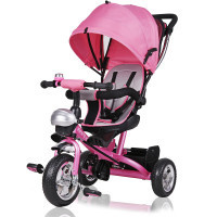 DBA kinderfiets/driewieler -Roze- Duwstang, klapdak, opklapbare voetsteun, mandje