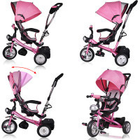 DBA kinderfiets/driewieler -Roze- Duwstang, klapdak, opklapbare voetsteun, mandje