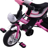 DBA kinderfiets/driewieler -Roze- Duwstang, klapdak, opklapbare voetsteun, mandje