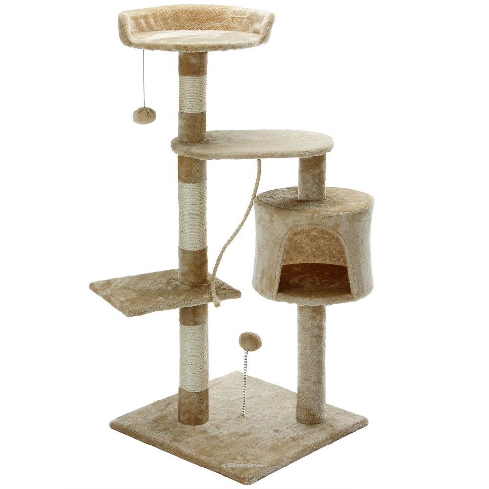 Cado Kattenboom beige met 3 kijkplekken, 1 grot, 2 speelballen en één touw