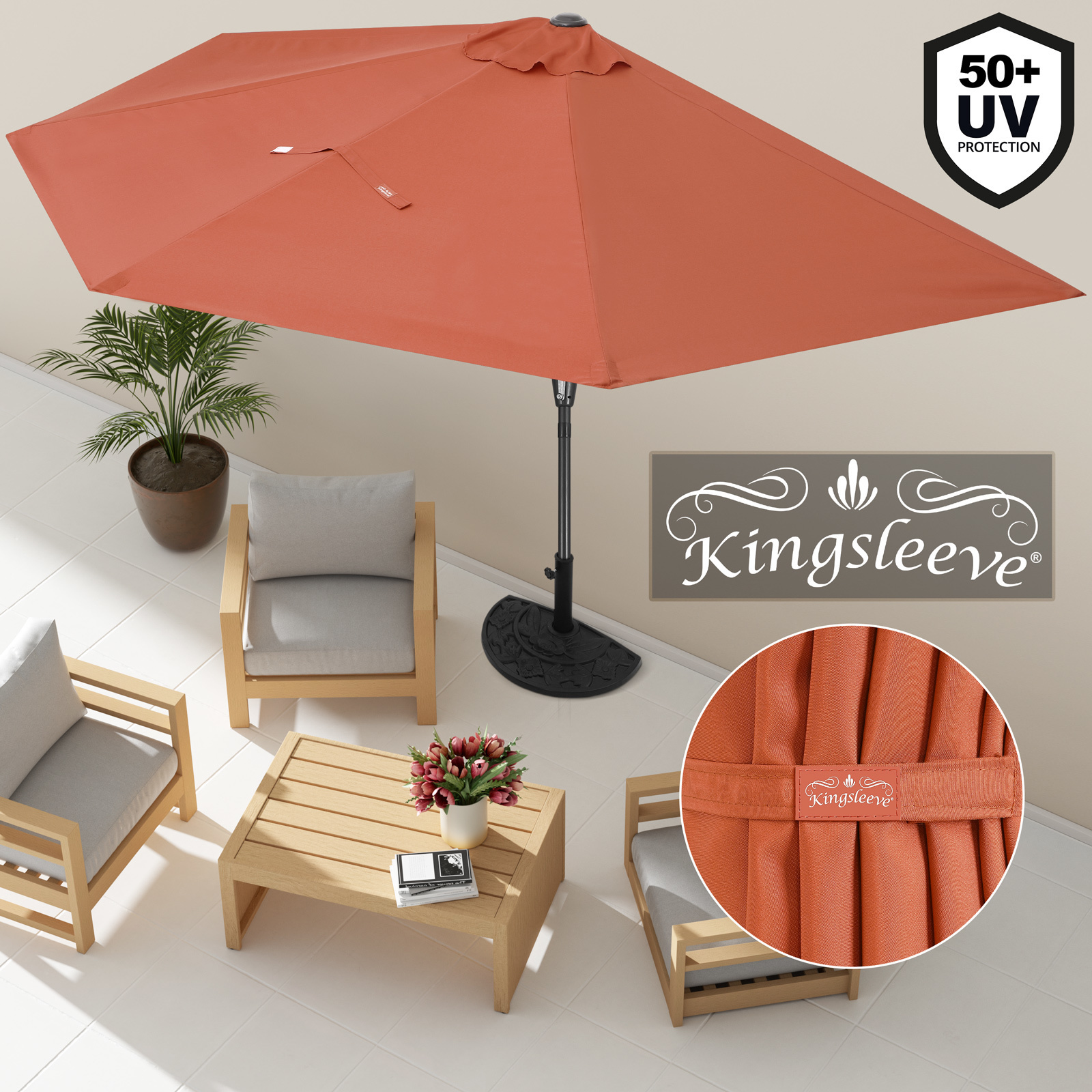 DTX Halfronde Parasol Terracotta UV bescherming 50+