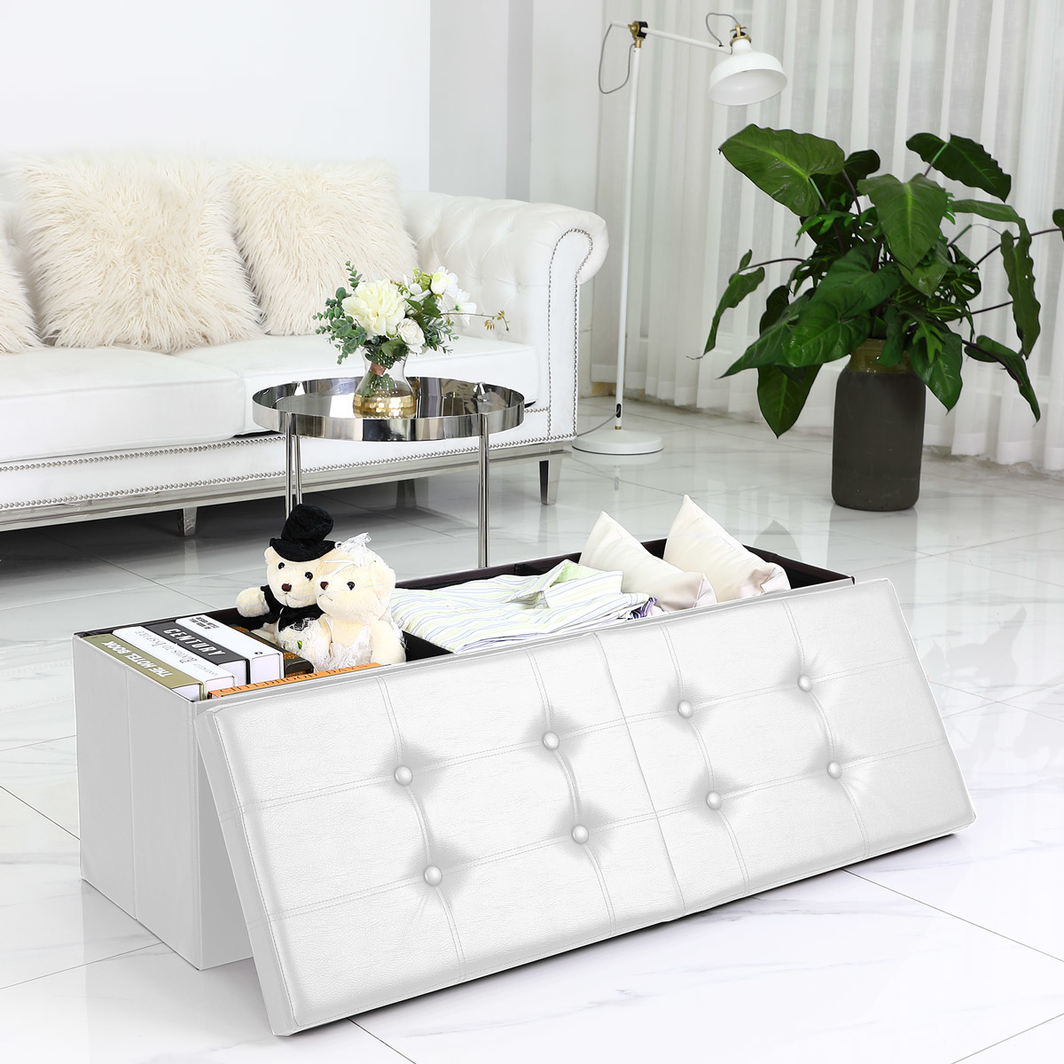 Casa Opvouwbare zitkist met scharnierend deksel wit- 115x38x38cm