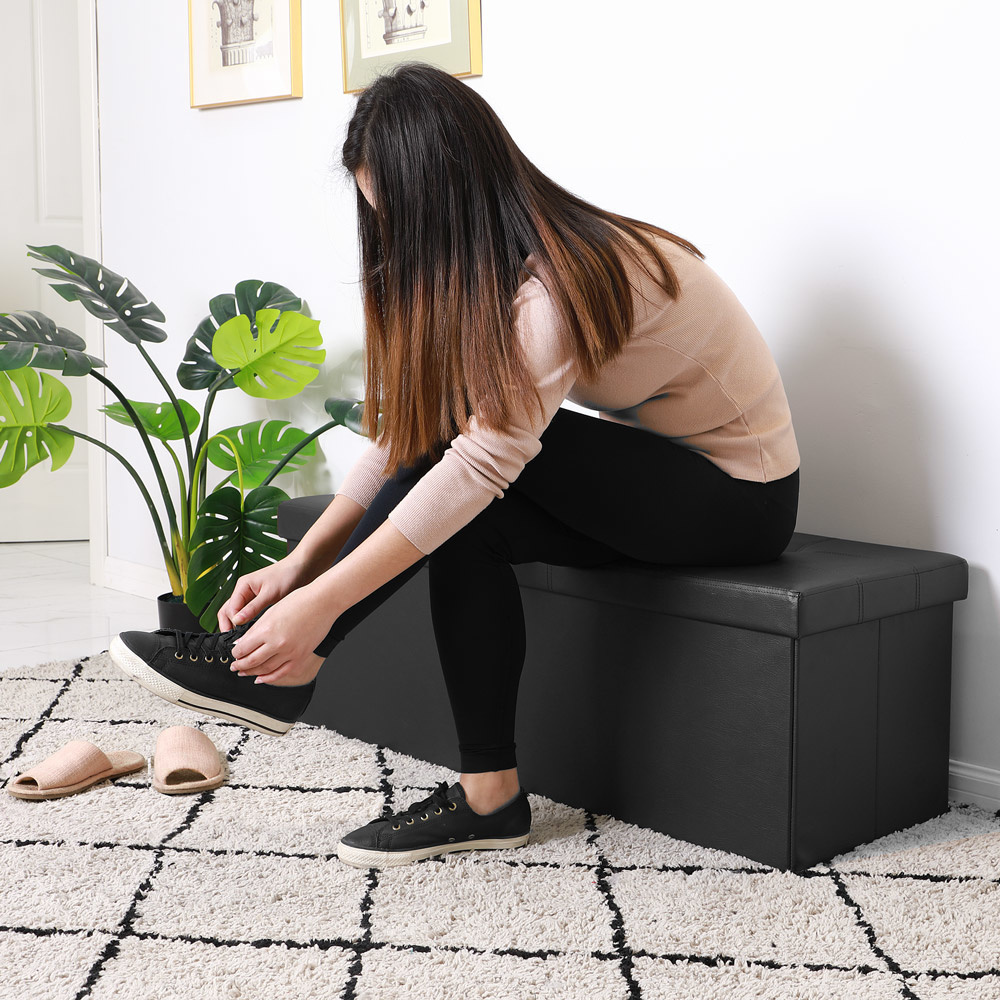 Casa Opvouwbare zitkist met scharnierend deksel lichtgrijs- 115x38x38cm