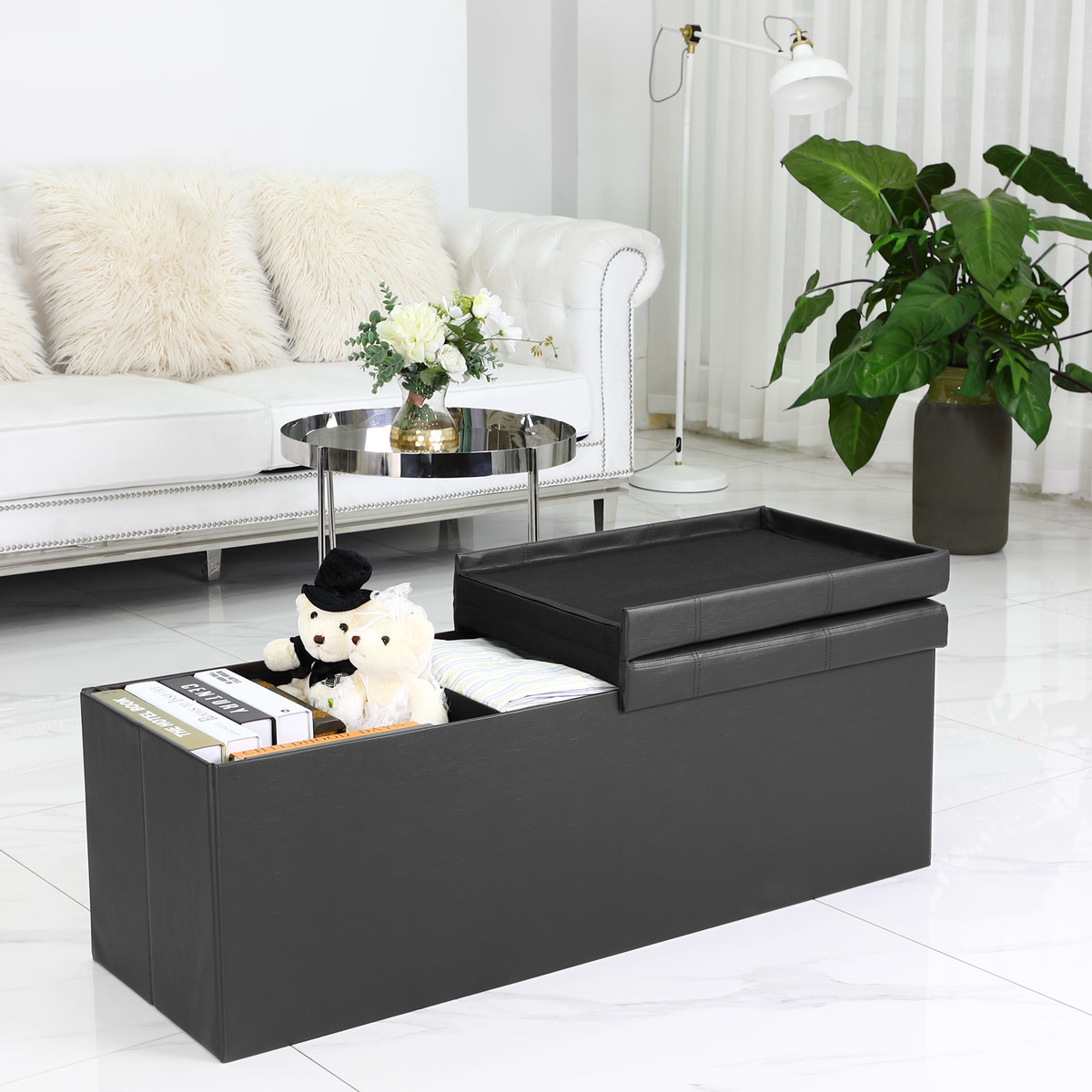 Casa Opvouwbare zitkist met scharnierend deksel lichtgrijs- 115x38x38cm